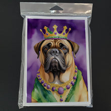 Load image into Gallery viewer, Bullmastiff King of Mardi Gras Greeting Cards - Blank Note Cards – 8-Pack of Artist-Designed Cards with Envelopes