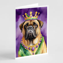 Load image into Gallery viewer, Bullmastiff King of Mardi Gras Greeting Cards - Blank Note Cards – 8-Pack of Artist-Designed Cards with Envelopes
