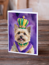 Load image into Gallery viewer, Cairn Terrier King of Mardi Gras Greeting Cards - Blank Note Cards – 8-Pack of Artist-Designed Cards with Envelopes