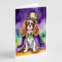 Load image into Gallery viewer, Cavalier Spaniel King of Mardi Gras Greeting Cards - Blank Note Cards – 8-Pack of Artist-Designed Cards with Envelopes