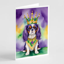 Load image into Gallery viewer, Cavalier Spaniel King of Mardi Gras Greeting Cards - Blank Note Cards – 8-Pack of Artist-Designed Cards with Envelopes