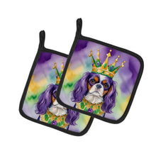 Load image into Gallery viewer, Cavalier Spaniel King of Mardi Gras Pot Holders - Set of 2 Decorative Kitchen Helpers | Made in the USA