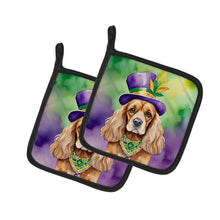 Load image into Gallery viewer, Cocker Spaniel King of Mardi Gras Pot Holders - Set of 2 Decorative Kitchen Helpers | Made in the USA