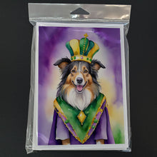 Load image into Gallery viewer, Collie King of Mardi Gras Greeting Cards - Blank Note Cards – 8-Pack of Artist-Designed Cards with Envelopes