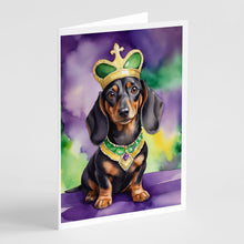 Load image into Gallery viewer, Dachshund King of Mardi Gras Greeting Cards - Blank Note Cards – 8-Pack of Artist-Designed Cards with Envelopes