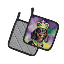 Load image into Gallery viewer, Dachshund King of Mardi Gras Pot Holders - Set of 2 Decorative Kitchen Helpers | Made in the USA