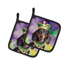 Load image into Gallery viewer, Dachshund King of Mardi Gras Pot Holders - Set of 2 Decorative Kitchen Helpers | Made in the USA