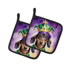 Load image into Gallery viewer, Dachshund King of Mardi Gras Pot Holders - Set of 2 Decorative Kitchen Helpers | Made in the USA