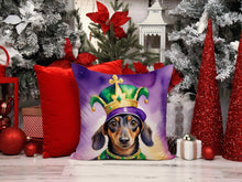 Load image into Gallery viewer, Dachshund King of Mardi Gras Throw Pillow - 14x14 Decorative Pillow – Art for Your Home &amp; Patio