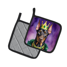 Load image into Gallery viewer, Doberman Pinscher King of Mardi Gras Pot Holders - Set of 2 Decorative Kitchen Helpers | Made in the USA