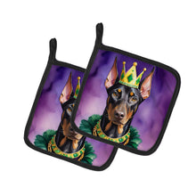 Load image into Gallery viewer, Doberman Pinscher King of Mardi Gras Pot Holders - Set of 2 Decorative Kitchen Helpers | Made in the USA