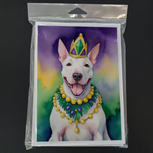 Load image into Gallery viewer, English Bull Terrier King of Mardi Gras Greeting Cards - Blank Note Cards – 8-Pack of Artist-Designed Cards with Envelopes