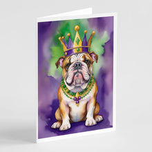 Load image into Gallery viewer, English Bulldog King of Mardi Gras Greeting Cards - Blank Note Cards – 8-Pack of Artist-Designed Cards with Envelopes