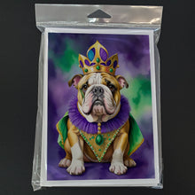 Load image into Gallery viewer, English Bulldog King of Mardi Gras Greeting Cards - Blank Note Cards – 8-Pack of Artist-Designed Cards with Envelopes