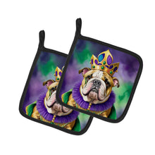 Load image into Gallery viewer, English Bulldog King of Mardi Gras Pot Holders - Set of 2 Decorative Kitchen Helpers | Made in the USA