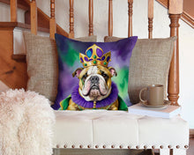 Load image into Gallery viewer, English Bulldog King of Mardi Gras Throw Pillow - 14x14 Decorative Pillow – Art for Your Home &amp; Patio