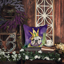 Load image into Gallery viewer, English Bulldog King of Mardi Gras Throw Pillow - 14x14 Decorative Pillow – Art for Your Home &amp; Patio