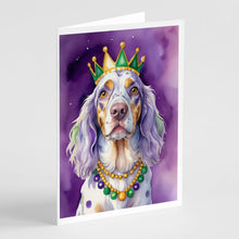 Load image into Gallery viewer, English Setter King of Mardi Gras Greeting Cards - Blank Note Cards – 8-Pack of Artist-Designed Cards with Envelopes