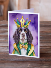 Load image into Gallery viewer, English Springer Spaniel King of Mardi Gras Greeting Cards - Blank Note Cards – 8-Pack of Artist-Designed Cards with Envelopes