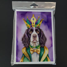 Load image into Gallery viewer, English Springer Spaniel King of Mardi Gras Greeting Cards - Blank Note Cards – 8-Pack of Artist-Designed Cards with Envelopes
