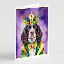 Load image into Gallery viewer, English Springer Spaniel King of Mardi Gras Greeting Cards - Blank Note Cards – 8-Pack of Artist-Designed Cards with Envelopes