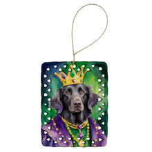 Load image into Gallery viewer, Flat-Coated Retriever King of Mardi Gras Porcelain Ornament