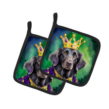 Load image into Gallery viewer, Flat-Coated Retriever King of Mardi Gras Pot Holders - Set of 2 Decorative Kitchen Helpers | Made in the USA
