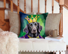 Load image into Gallery viewer, Flat-Coated Retriever King of Mardi Gras Throw Pillow - 14x14 Decorative Pillow – Art for Your Home &amp; Patio