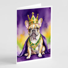 Load image into Gallery viewer, French Bulldog King of Mardi Gras Greeting Cards - Blank Note Cards – 8-Pack of Artist-Designed Cards with Envelopes