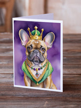 Load image into Gallery viewer, French Bulldog King of Mardi Gras Greeting Cards - Blank Note Cards – 8-Pack of Artist-Designed Cards with Envelopes