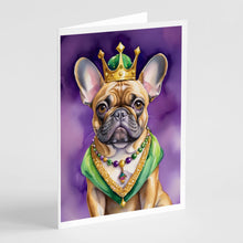Load image into Gallery viewer, French Bulldog King of Mardi Gras Greeting Cards - Blank Note Cards – 8-Pack of Artist-Designed Cards with Envelopes