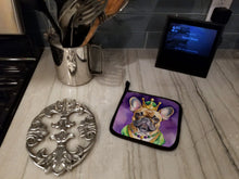 Load image into Gallery viewer, French Bulldog King of Mardi Gras Pot Holders - Set of 2 Decorative Kitchen Helpers | Made in the USA