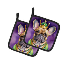Load image into Gallery viewer, French Bulldog King of Mardi Gras Pot Holders - Set of 2 Decorative Kitchen Helpers | Made in the USA