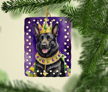 Load image into Gallery viewer, Black German Shepherd King of Mardi Gras Porcelain Ornament