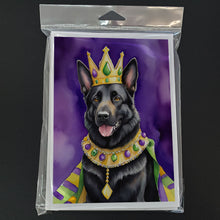 Load image into Gallery viewer, Black German Shepherd King of Mardi Gras Greeting Cards - Blank Note Cards – 8-Pack of Artist-Designed Cards with Envelopes