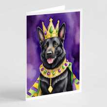 Load image into Gallery viewer, Black German Shepherd King of Mardi Gras Greeting Cards - Blank Note Cards – 8-Pack of Artist-Designed Cards with Envelopes