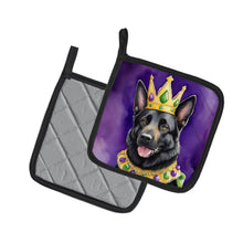 Load image into Gallery viewer, Black German Shepherd King of Mardi Gras Pot Holders - Set of 2 Decorative Kitchen Helpers | Made in the USA