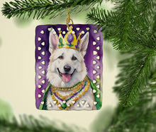 Load image into Gallery viewer, White German Shepherd King of Mardi Gras Porcelain Ornament