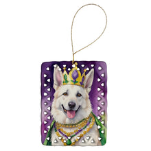 Load image into Gallery viewer, White German Shepherd King of Mardi Gras Porcelain Ornament