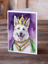 Load image into Gallery viewer, White German Shepherd King of Mardi Gras Greeting Cards - Blank Note Cards – 8-Pack of Artist-Designed Cards with Envelopes