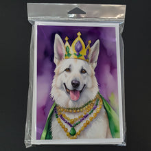 Load image into Gallery viewer, White German Shepherd King of Mardi Gras Greeting Cards - Blank Note Cards – 8-Pack of Artist-Designed Cards with Envelopes