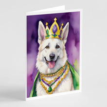 Load image into Gallery viewer, White German Shepherd King of Mardi Gras Greeting Cards - Blank Note Cards – 8-Pack of Artist-Designed Cards with Envelopes