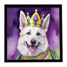 Load image into Gallery viewer, White German Shepherd King of Mardi Gras Framed Metal Print