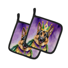 Load image into Gallery viewer, German Shepherd King of Mardi Gras Pot Holders - Set of 2 Decorative Kitchen Helpers | Made in the USA
