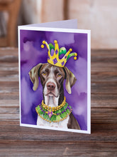 Load image into Gallery viewer, German Shorthaired Pointer King of Mardi Gras Greeting Cards - Blank Note Cards – 8-Pack of Artist-Designed Cards with Envelopes