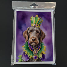 Load image into Gallery viewer, German Wirehaired Pointer King of Mardi Gras Greeting Cards - Blank Note Cards – 8-Pack of Artist-Designed Cards with Envelopes