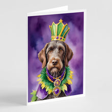 Load image into Gallery viewer, German Wirehaired Pointer King of Mardi Gras Greeting Cards - Blank Note Cards – 8-Pack of Artist-Designed Cards with Envelopes