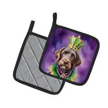 Load image into Gallery viewer, German Wirehaired Pointer King of Mardi Gras Pot Holders - Set of 2 Decorative Kitchen Helpers | Made in the USA