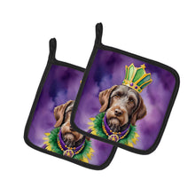 Load image into Gallery viewer, German Wirehaired Pointer King of Mardi Gras Pot Holders - Set of 2 Decorative Kitchen Helpers | Made in the USA
