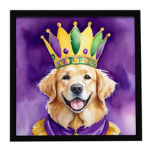 Load image into Gallery viewer, Golden Retriever King of Mardi Gras Framed Metal Print
